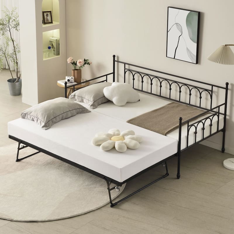 Arched Metal Daybed with Pop Up Trundle Bed for Adults for Living Room / Guest Room🏕️