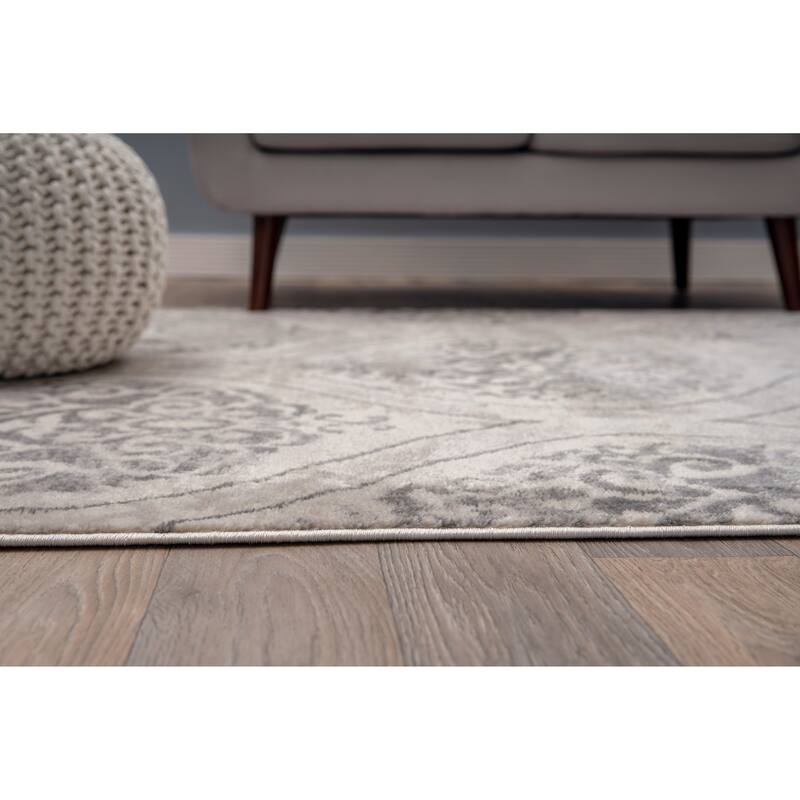 Porch & Den Pascuzzi Distressed Floral Damask Area Rug