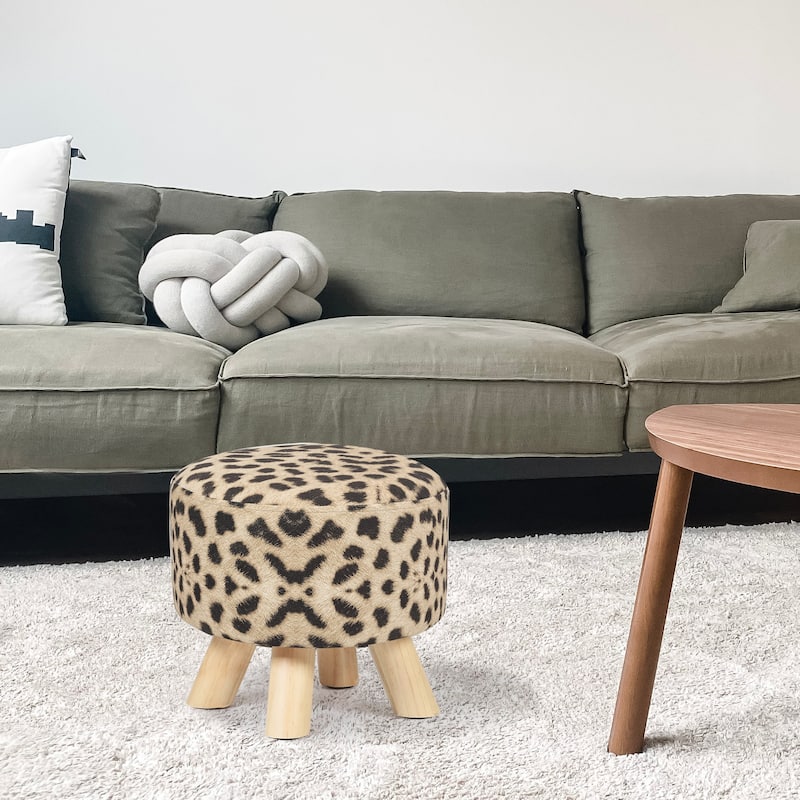 Adeco Modern Round Ottoman Home Footrest Stool/ Linen Fabric Seat Pouf
