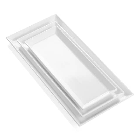 Porcelain White Platters, Rectangular Serving Trays With 3 Sizes
