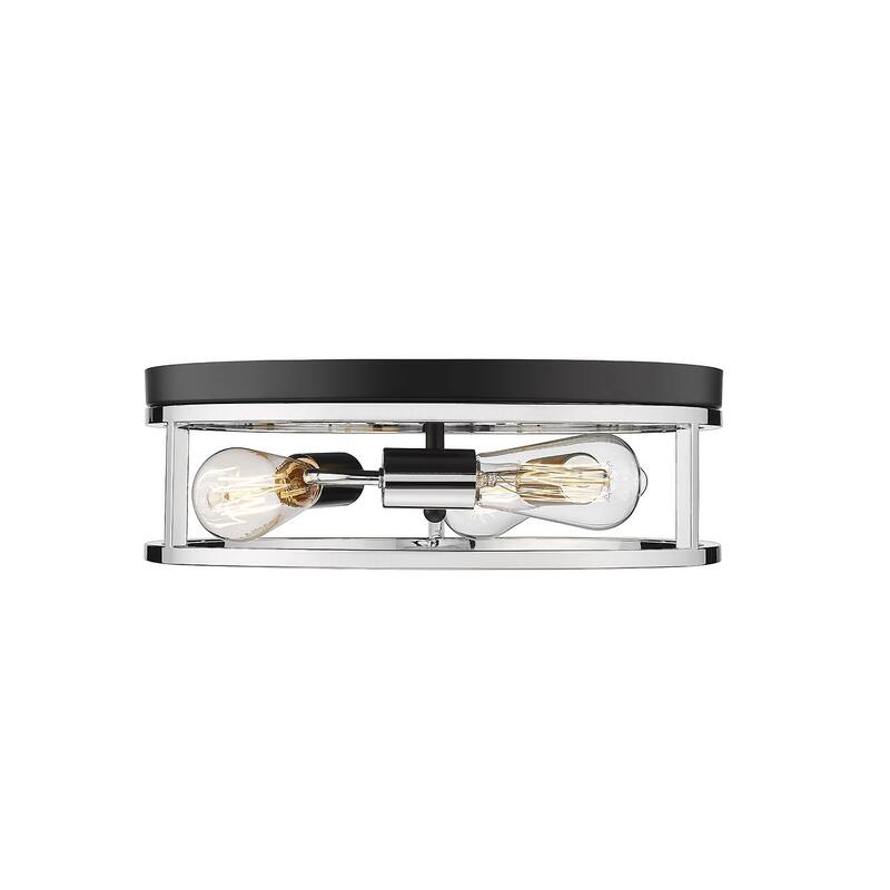 3-Light Black And Chrome Metal Flush Mount