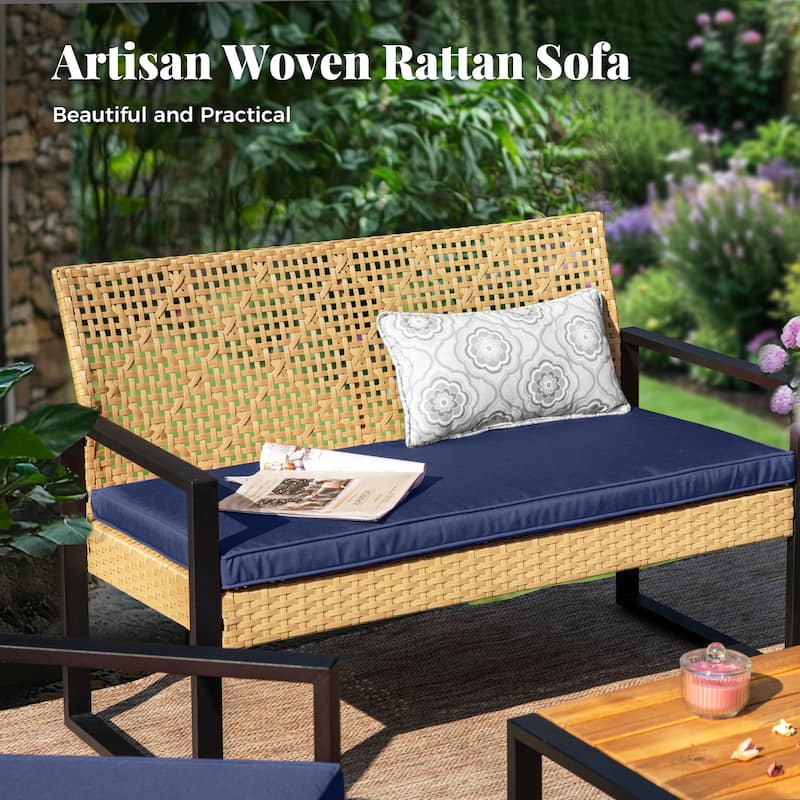 4-Piece Patio Furniture Wicker Outdoor Bistro Set, All-Weather Rattan Wood Conversation Set with Soft Cushions by Havenside Home