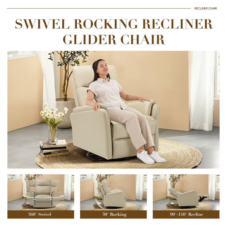 Fabric Recliner Sofa Chair - Swivel Rocking with XL Footrest - Single Seat for Living Room
