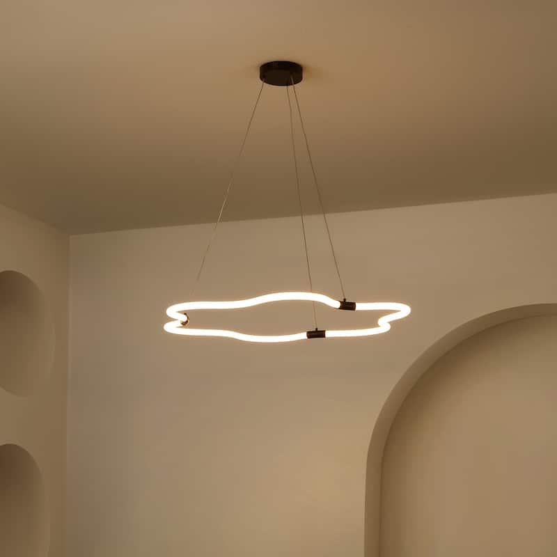Vara 31.5" Contemporary Minimalist Metal/Acrylic Adjustable Dimmable Cloud Integrated LED Chandelier, by JONATHAN Y