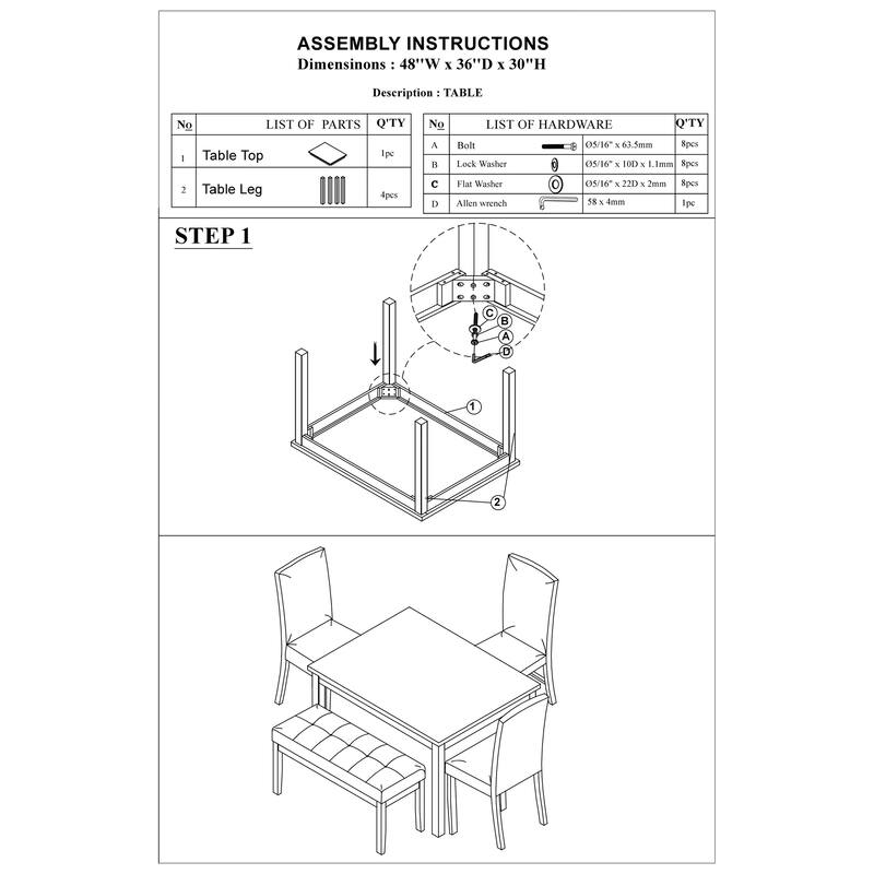 Classic Stylish Espresso Finish 5pc Dining Set Kitchen Dinette Faux Marble Top Table Bench and 3x Chairs Faux Leather Cu
