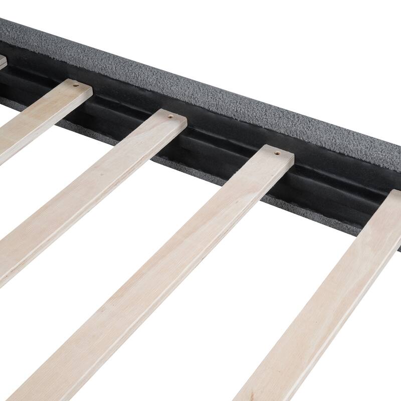 Teddy Fleece Upholstered Platform Bed Curve-shaped Low Profile Bed Frame