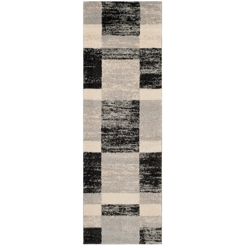 SAFAVIEH Retro Clora Distressed Modern Abstract Rug - 2'3" x 11' Runner - Black/Light Grey