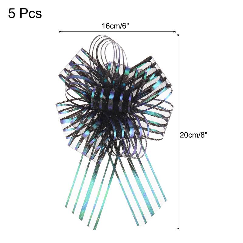 5pcs 6" Large Organza Pull Bow Chiffon Gift Wrapping Bows Ribbon - Black - 6"