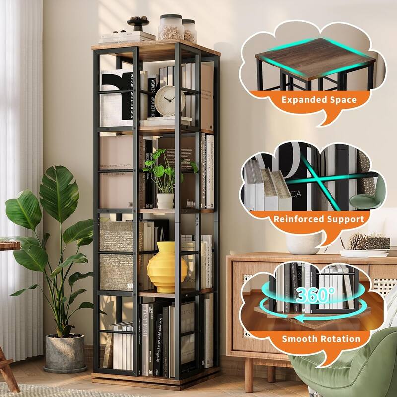 4-Tier 360° Narrow Rotating Bookshelf, Standing Book Storage Organizer