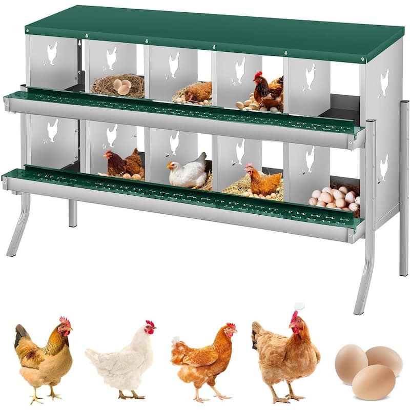 10 Compartment Nesting Box, Chicken Laying Box, with Bracket Legs - Green