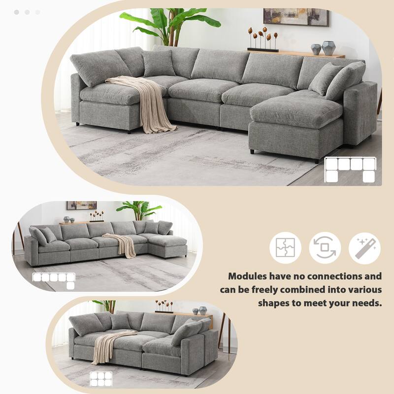 Modern Modular Cloud Sofa Bed with 6 Seat Sectional Couch Set