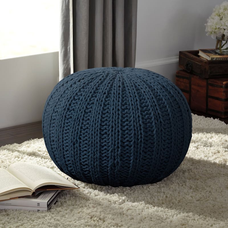 20" Round Cotton Pouf Ottoman for Living Room, Footrest and Extra Seating