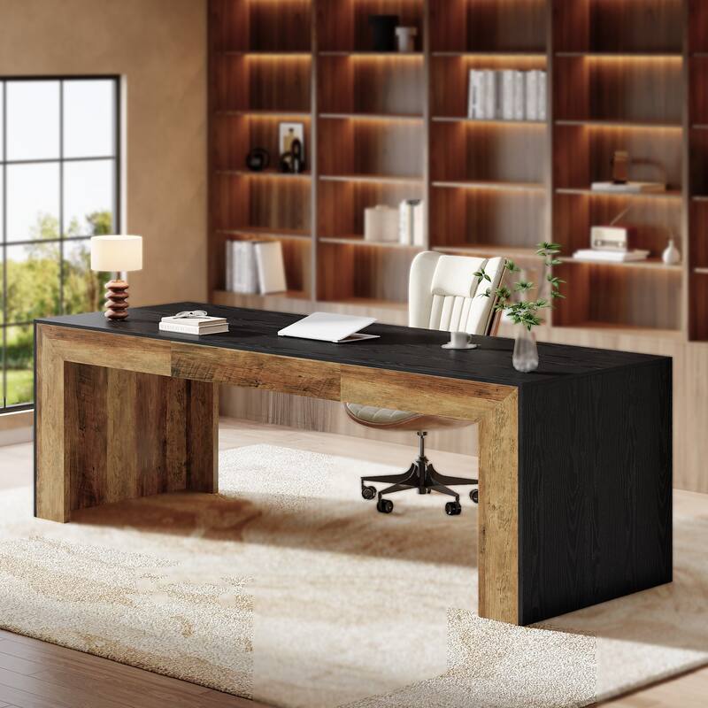 78.7" Long Computer Desk, Wood Executive Workstation, Home Office Writing Gaming Table Accent Desk