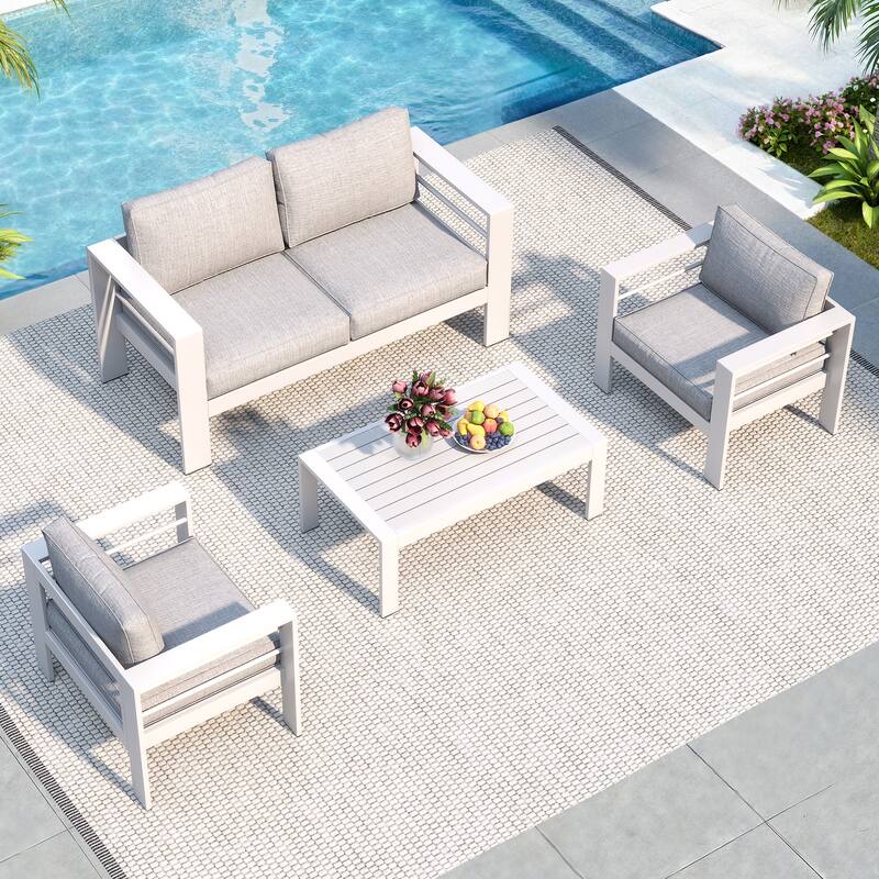 Royalcraft 4 Piece Aluminum Outdoor Patio Furniture Set - White