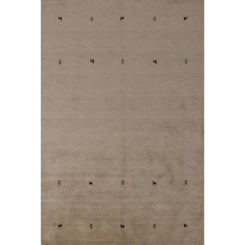 Hand Knotted Oriental 100% Wool Carpet Tribal Animal Pictorial Beige & Ivories Gabbeh Area Rug - 7' 7'' X 5' 4''