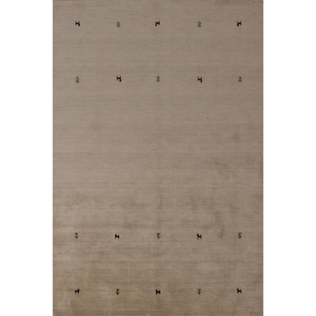 Hand Knotted Oriental 100% Wool Carpet Tribal Animal Pictorial Beige & Ivories Gabbeh Area Rug - 7' 7'' X 5' 4''