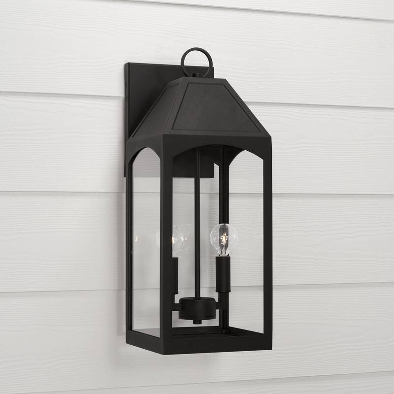 Burton Outdoor 2-light Black Medium Wall Lantern w/ Clear Glass