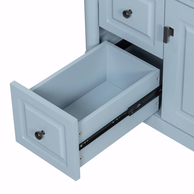 36" Bathroom Vanity with Sink, Freestanding Bathroom Cabinet with Ceramic Basin, Flip Drawer