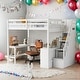 preview thumbnail 1 of 34, White Full Size Loft Bed with Built-in L-Shaped Desk and 3-Tier Storage Shelves White