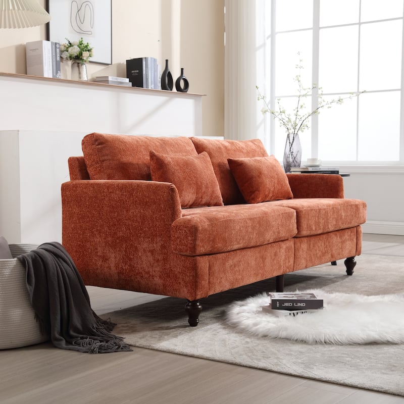 Chenille Fabric Loveseat Sofa, 2-Seater Sofa Couch with Extra Deep Seats, Upholstered Lounge Sofa with Wood Legs