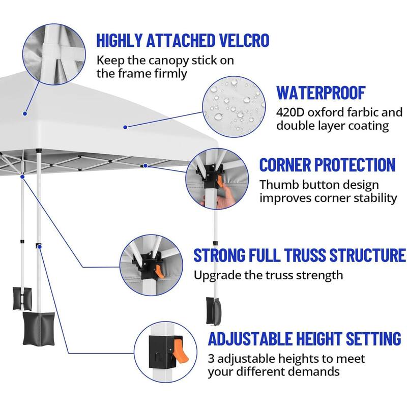10X20 Ft Instant Waterproof Portable Pop-Up Canopy Tent with 4 Sidewalls for Outdoor Camping, Beach, Backyard