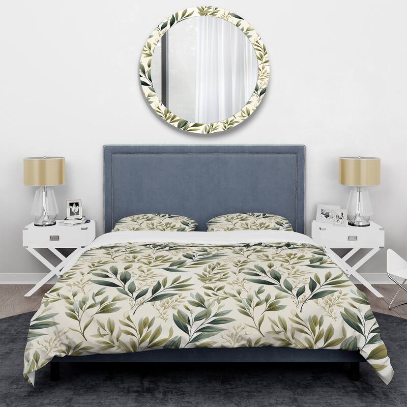 Designart "Tranquil Leaves" Green Bohemian - Bedding Set With Shams