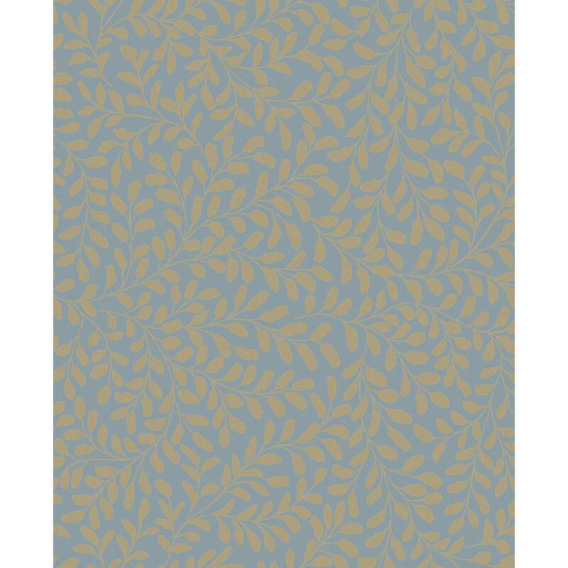 Graham & Brown Gilded Leaf Sky Blue & Pale Gold Wallpaper