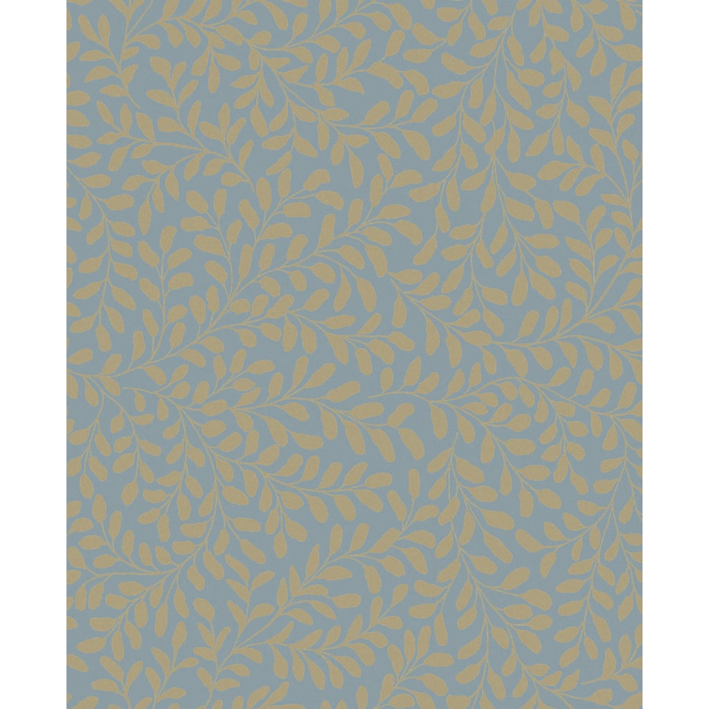 Graham & Brown Gilded Leaf Sky Blue & Pale Gold Wallpaper