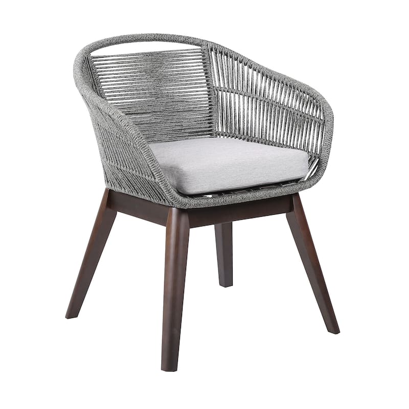 27" Gray Solid Wood Outdoor Dining Chair with Gray Cushion