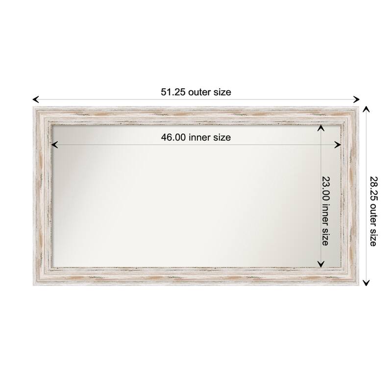 Alexandria White Wash Framed Non-Beveled Custom Wall Mirror, Bathroom Vanity Mirror - Outer Size: 51.25 x 28.25