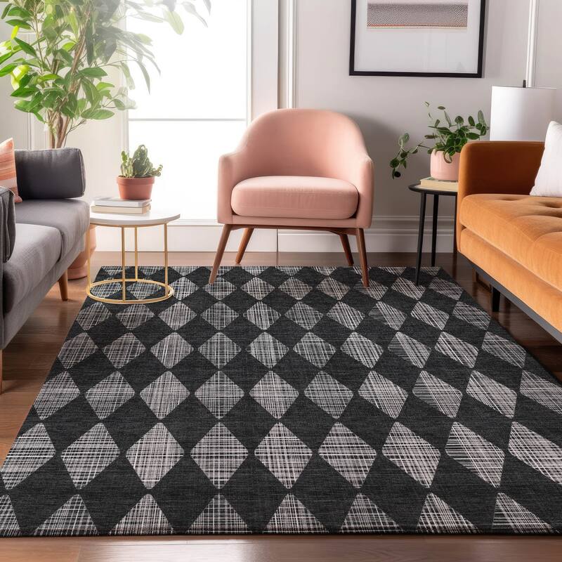 Premium Washable Super Soft Modern Diamond Mayfield Rug - Charcoal - 3' x 5' - Rectangle
