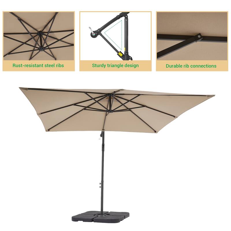 LIVOOSUN Patio 8.2ft Cantilever Offset Hanging Umbrella With a Base