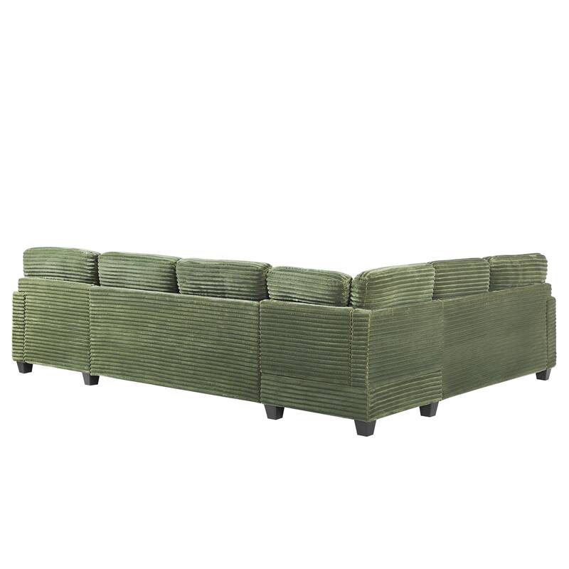 U Shaped Sectional Sofa with 1 Movable Ottoman, Corduroy Upholstered 6 Seater Sofa, Corner Sofa with Storage Pockets