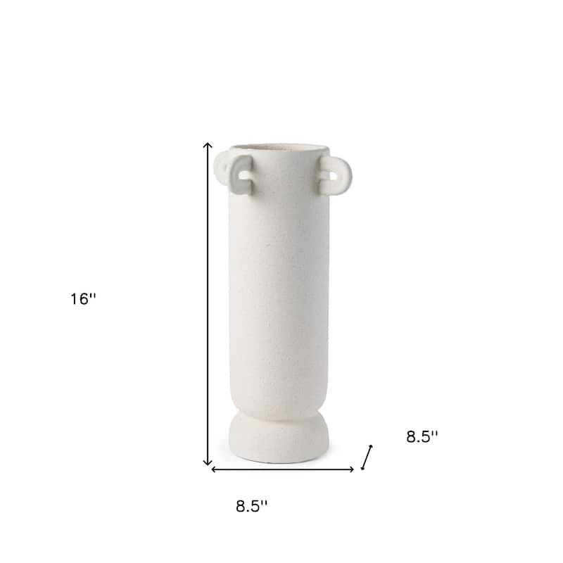 16" Off White Cylinder Ceramic Table Vase With Handles - 8.50