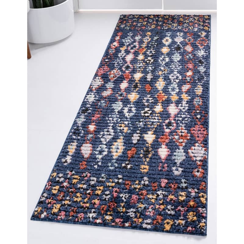 Contemporary Zaire Collection Area Rug - Navy Blue - 2'7"x10'