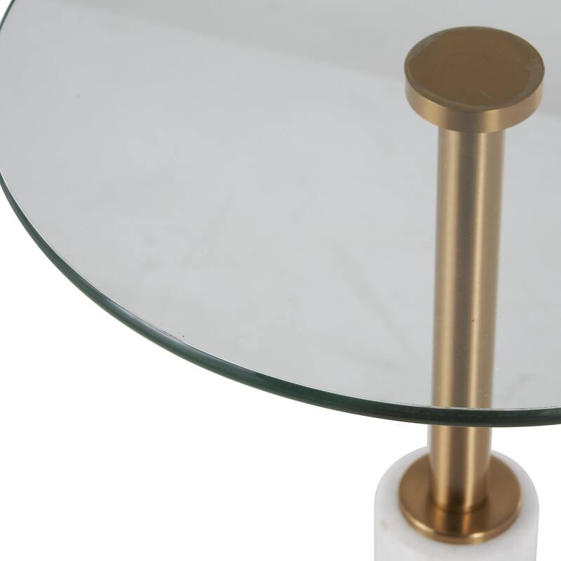 Marble Round Accent Table with Gold Metal Rod and Base - White or Black - Roche River Decor