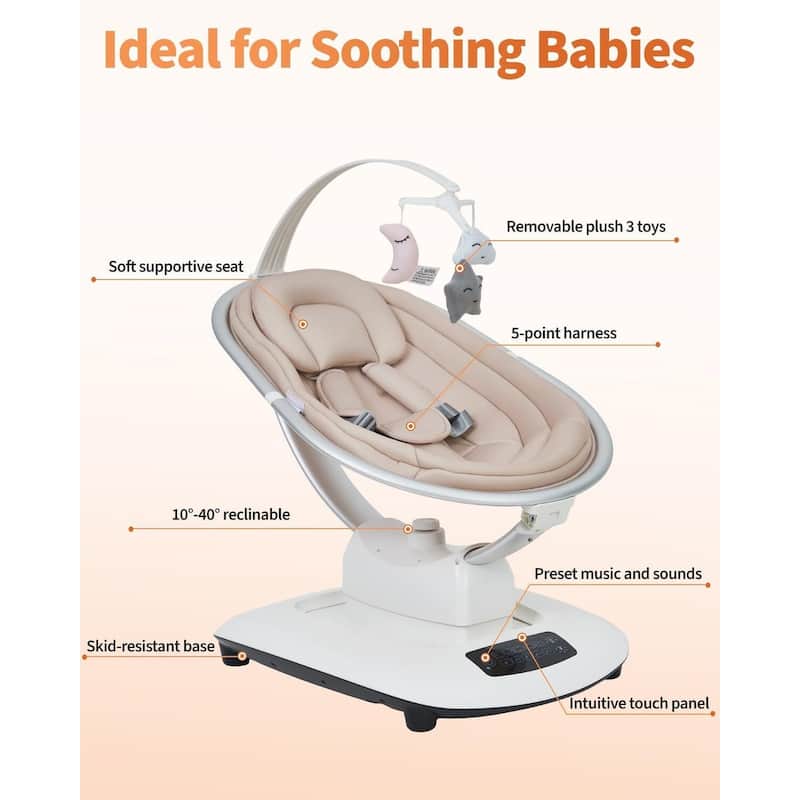 Electric Baby Swings for Infants to Toddler with 5 Motion Modes 5 Speeds, Kahki