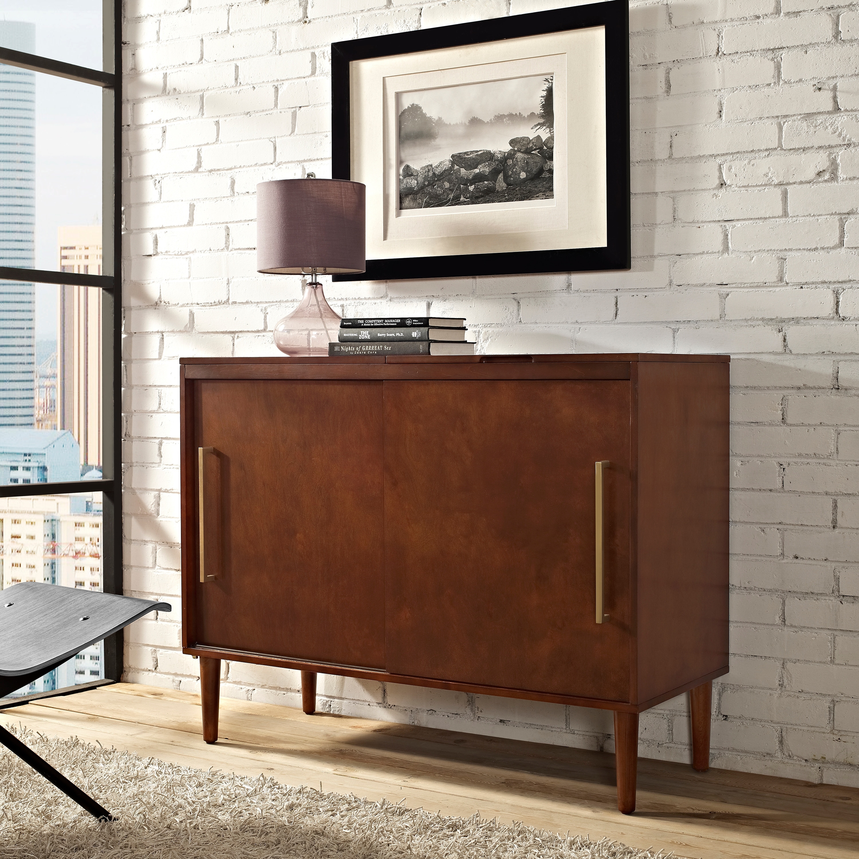 Crosley Everett Large Record Player Cabinet With Vinyl Storage - 44"W x 18"D x 34.25"H