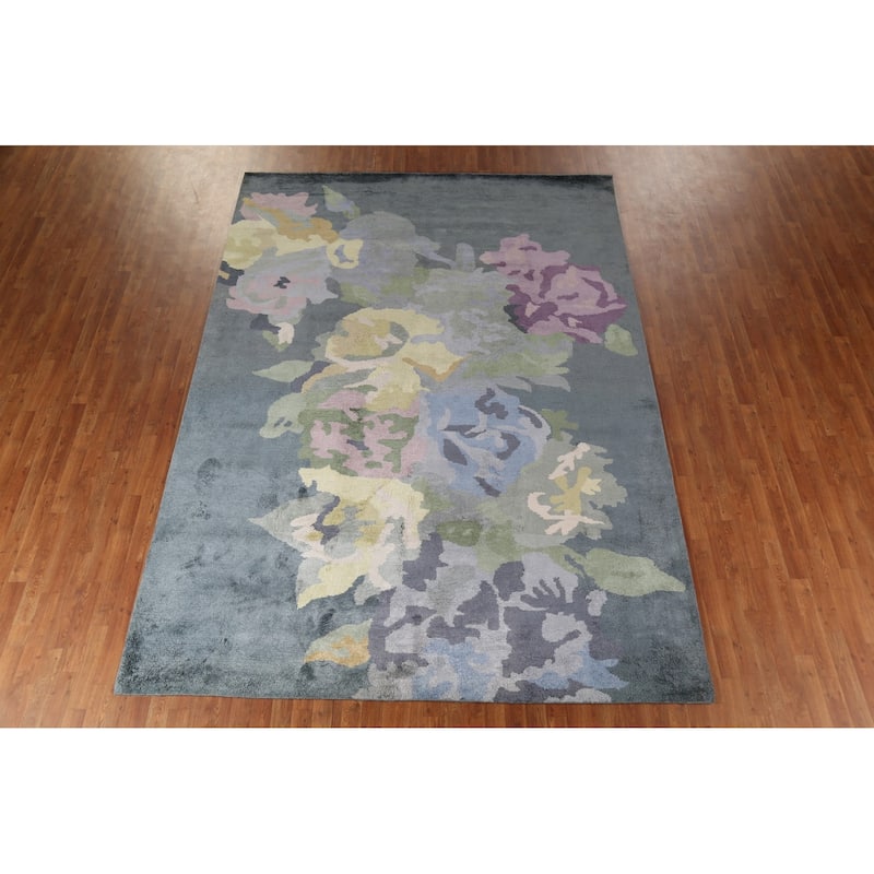 Abstract Indian Area Rug Handmade Contemporary Wool & Silk Carpet - 8'2"x 11'3"