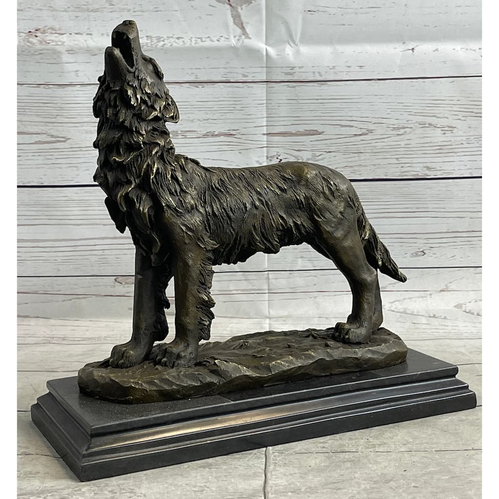 Hot Cast Bronze Howling Wolf Bronze Sculpture Statue Decor By Milo