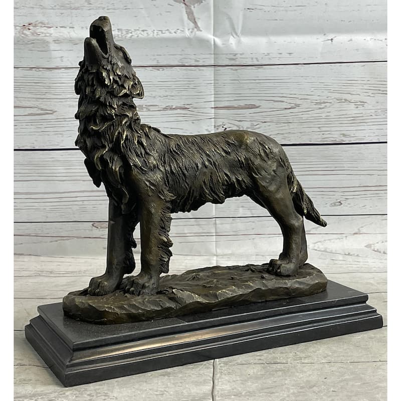 Hot Cast Bronze Howling Wolf Bronze Sculpture Statue Decor By Milo