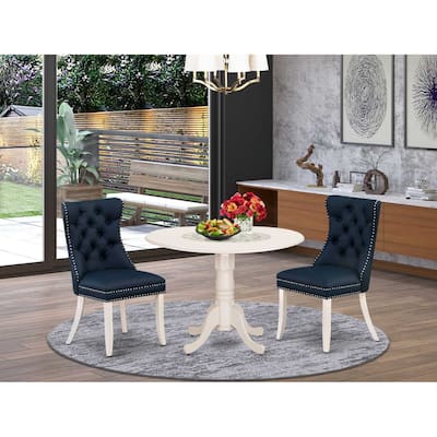 3-Piece Linen white Solid Wood Top-Round Upholstered Dining Room Set -Seats 4