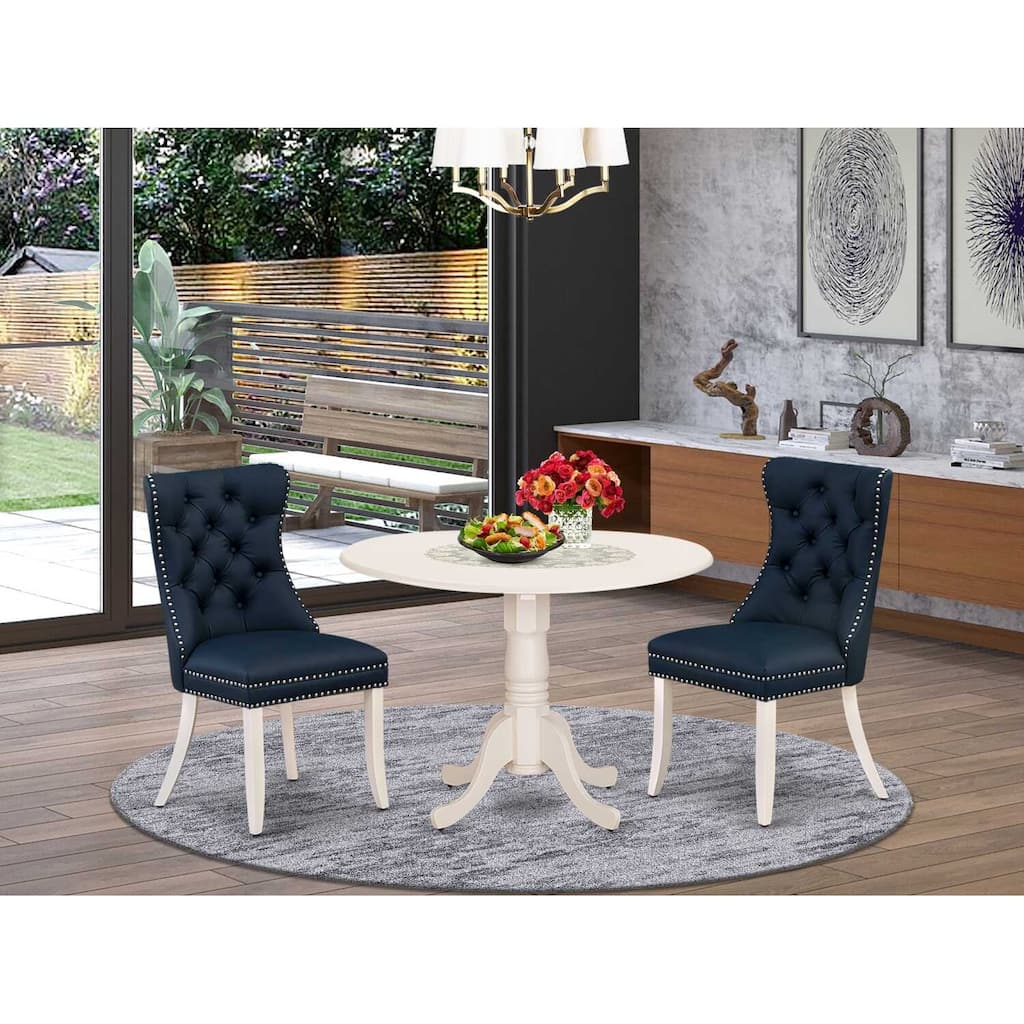3-Piece Linen white Solid Wood Top-Round Upholstered Dining Room Set -Seats 4