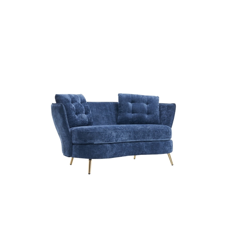 Contemporary Velvet Upholstered Tufted Loveseat Sofa,Living Room Couch with Golden Metal Legs