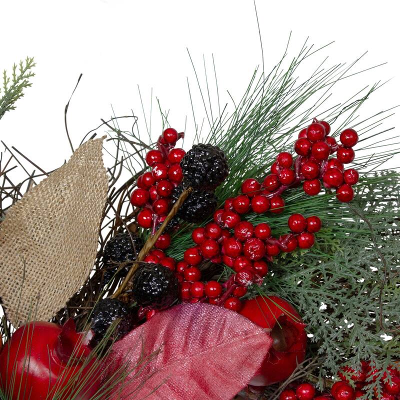 24" Autumn Harvest Mixed Berry, Pine Nut Thanksgiving Wreath - Unlit