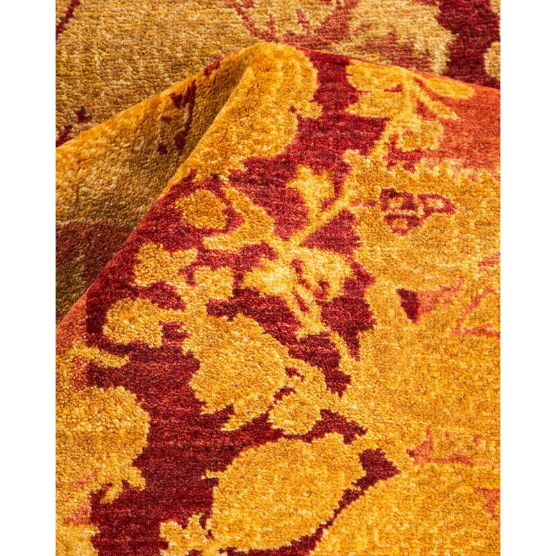 Overton Handknotted Wool Traditional Abstract Pink Runner