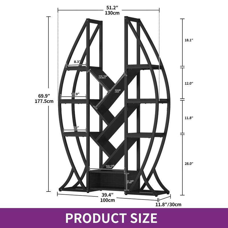 Moasis Modern Etagere Bookcase Display Shelves Oval Triple Wide Bookshelf for Home Office, Living Room