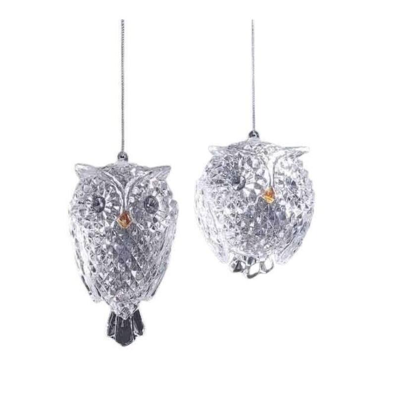 Diamond Cut Owl Christmas Ornaments - 4.5" - Clear - 8ct