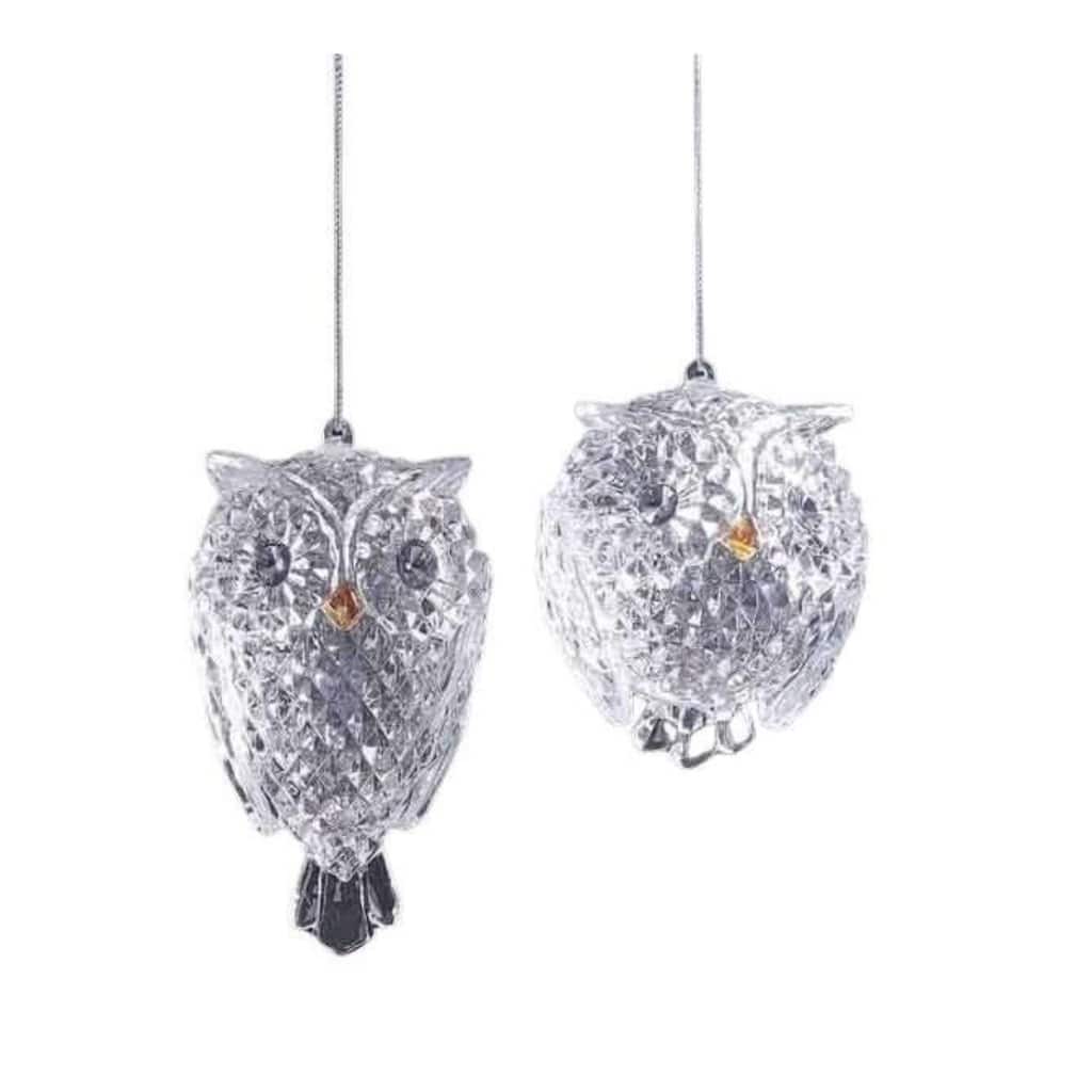 Diamond Cut Owl Christmas Ornaments - 4.5" - Clear - 8ct