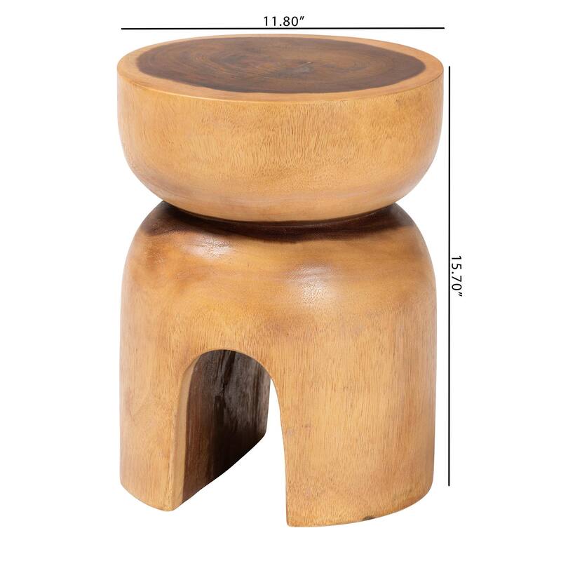 Abrina Solid Suar Wood Side Table - Hand-Carved Sculptural End Table with Arched Base, Modern Boho Style